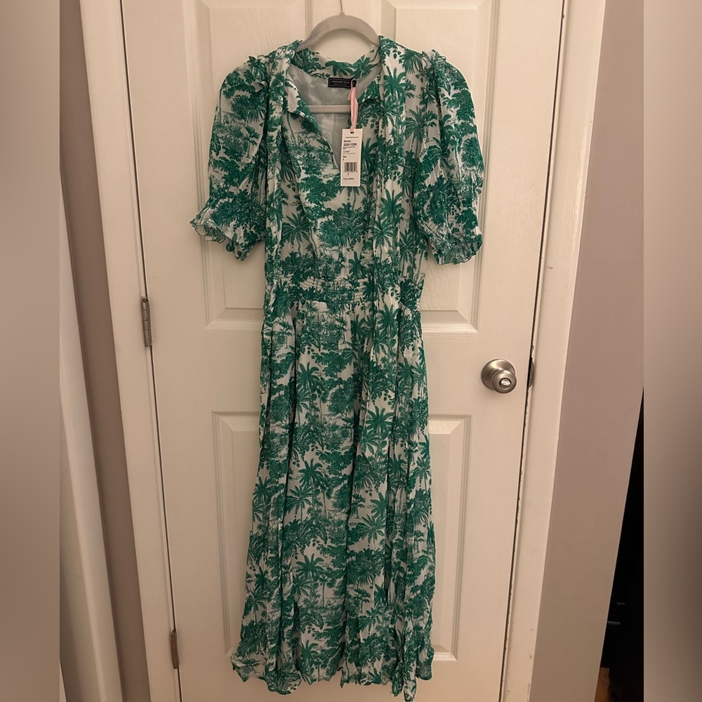 NWT Vineyard Vines Toile Tie-Neck Midi Dress.
